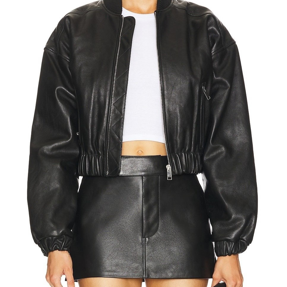 black leather bomber jacket