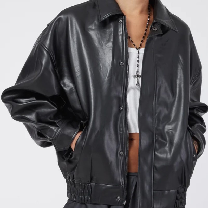 black leather bomber jacket