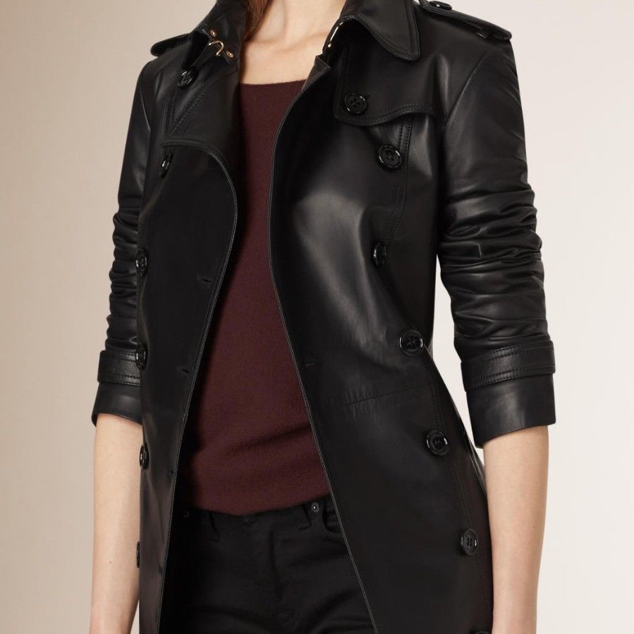 black leather trench coat