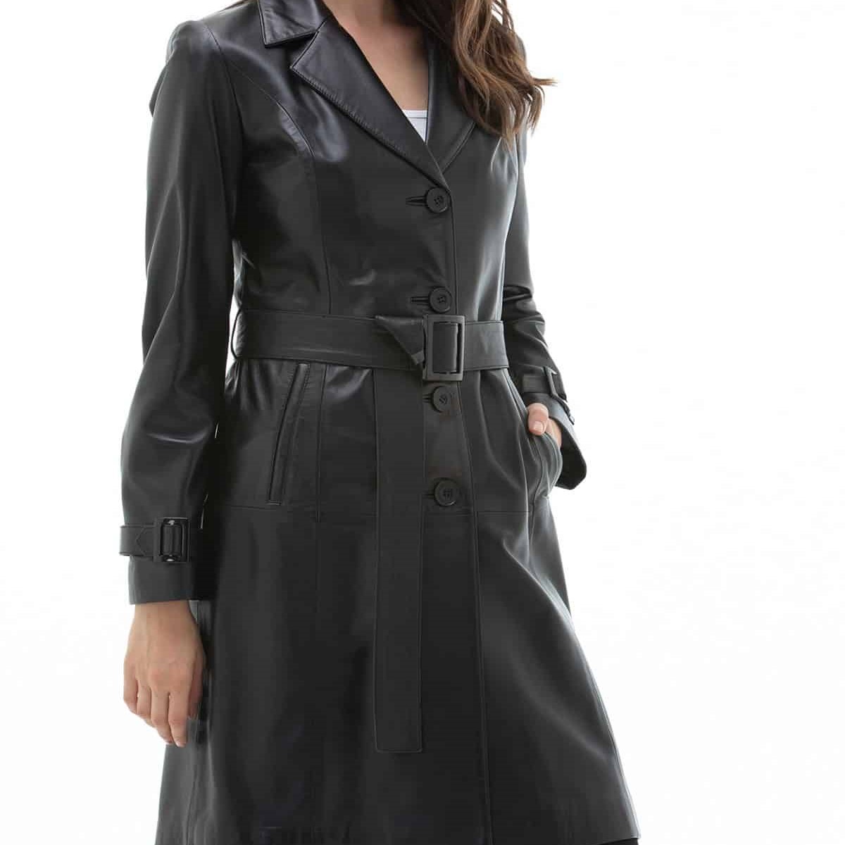 black leather trench coat