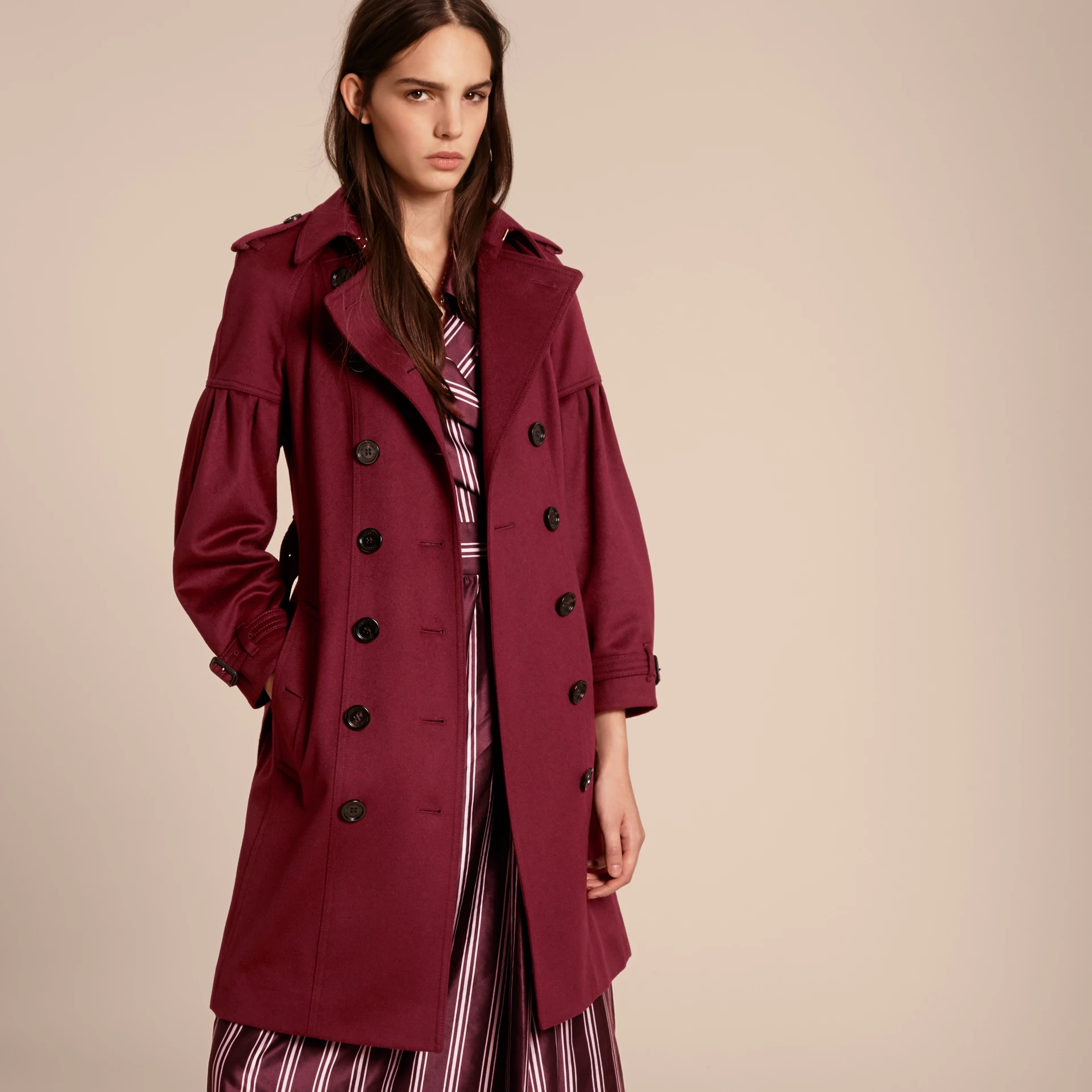 burgundy trench coat