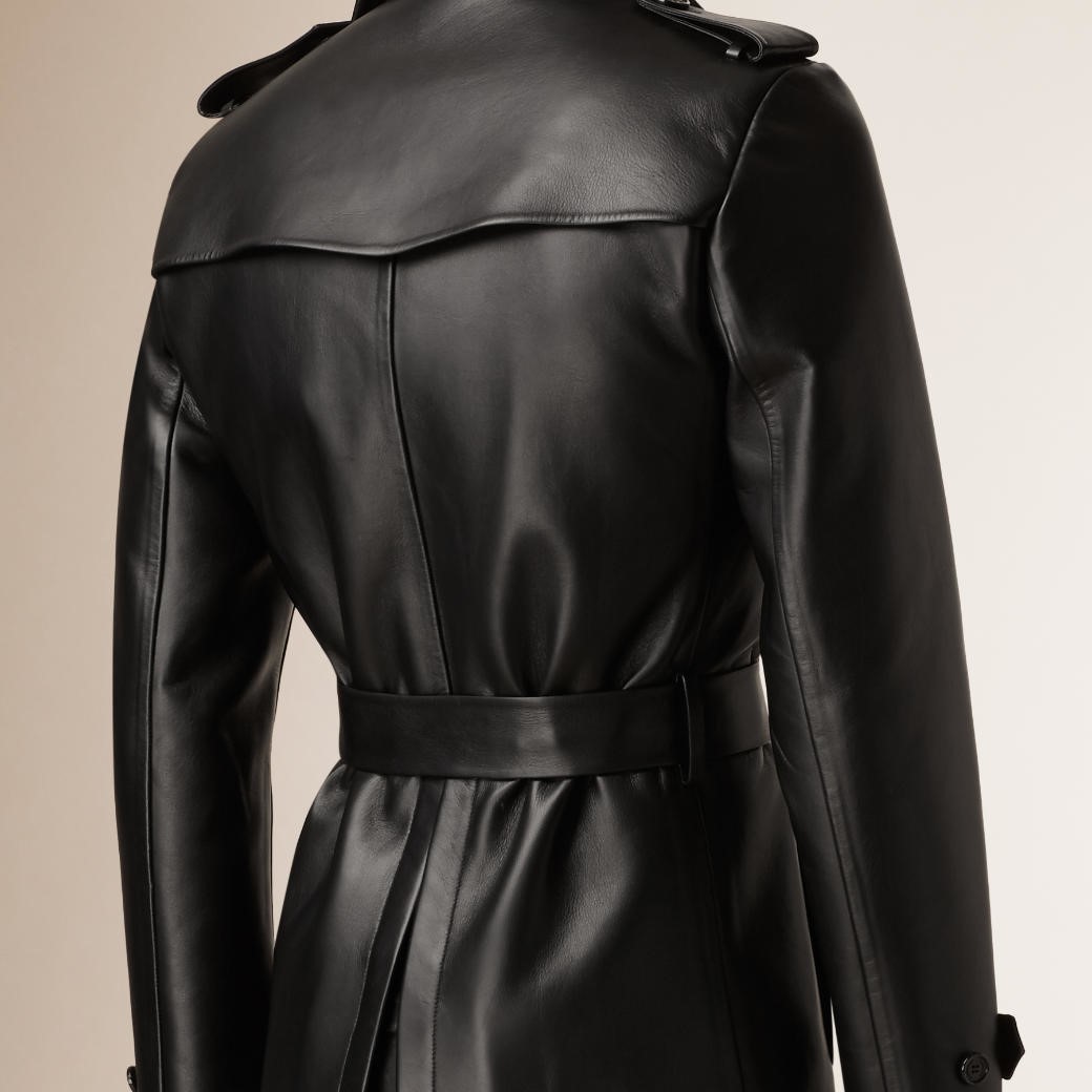 black leather trench coat