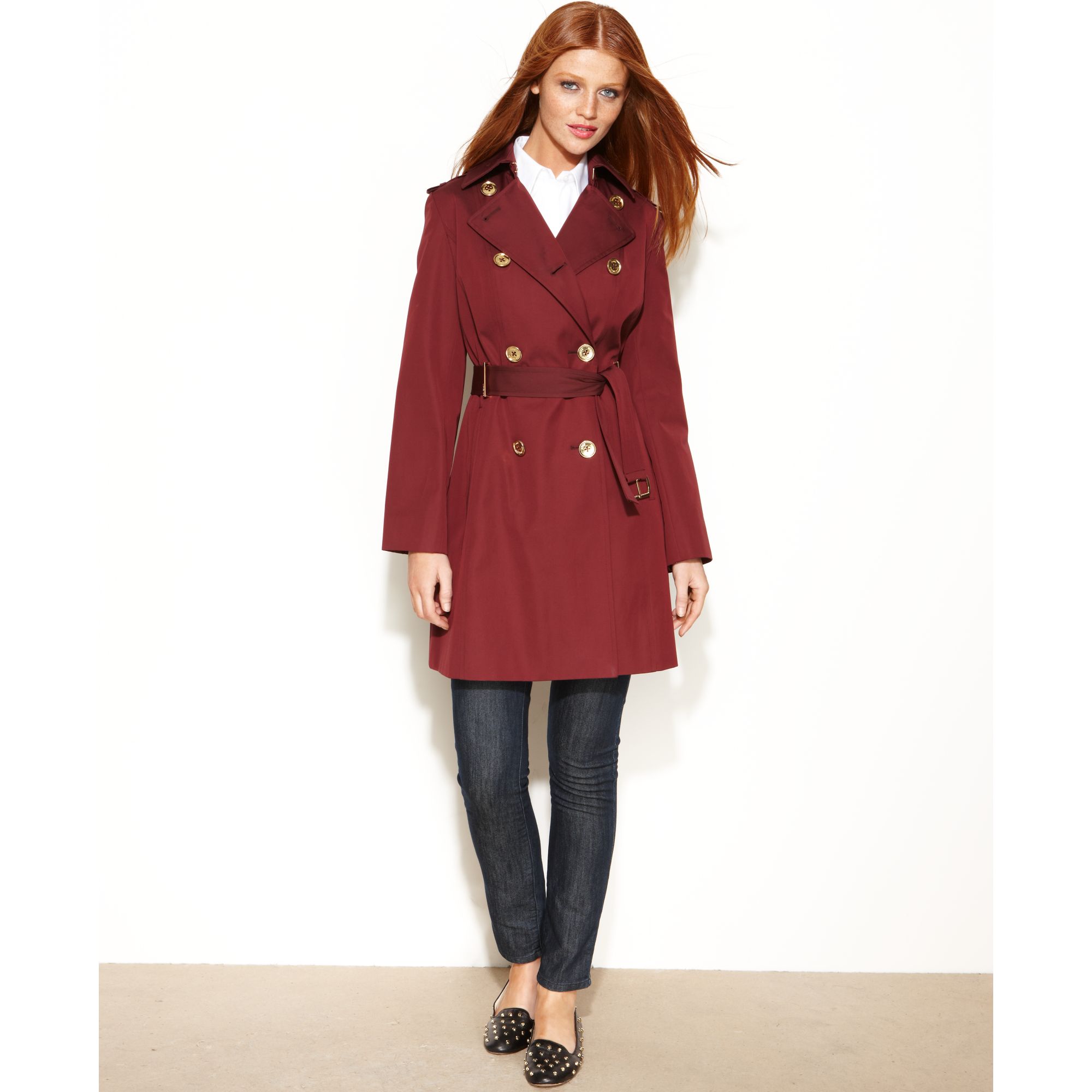 burgundy trench coat